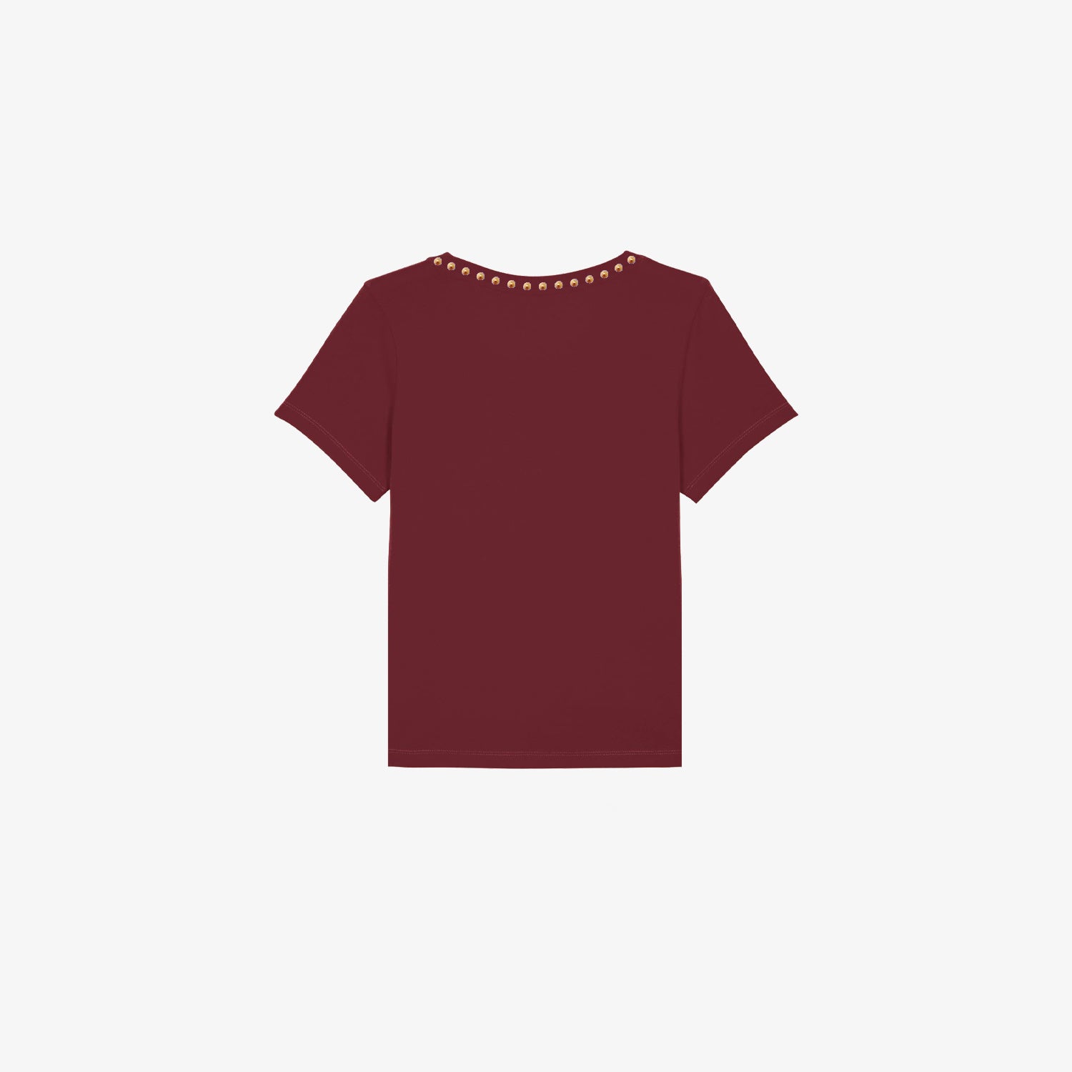 AURELIA - T-Shirt bordeaux con borchie oro satinato