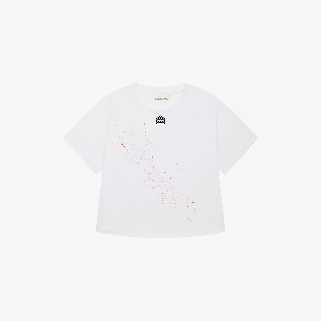 DAFNE - T-shirt crop bianca dipinta a mano