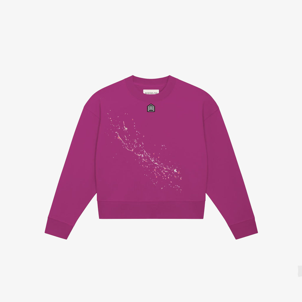 LEDORIA - Felpa crop girocollo fucsia dipinta a mano
