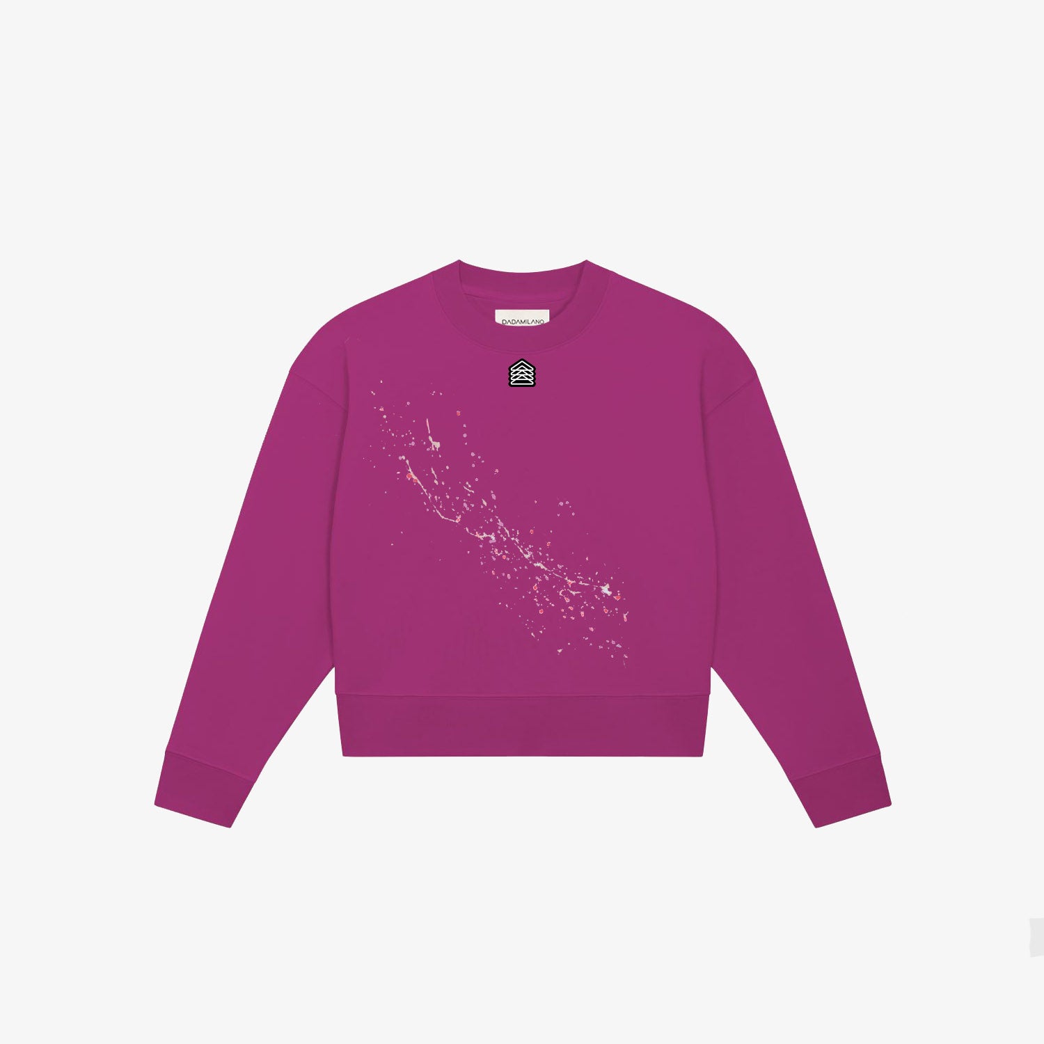 LEDORIA - Felpa crop girocollo fucsia dipinta a mano