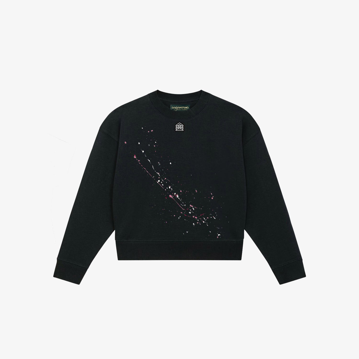 LEDORIA - Felpa crop girocollo nera dipinta a mano