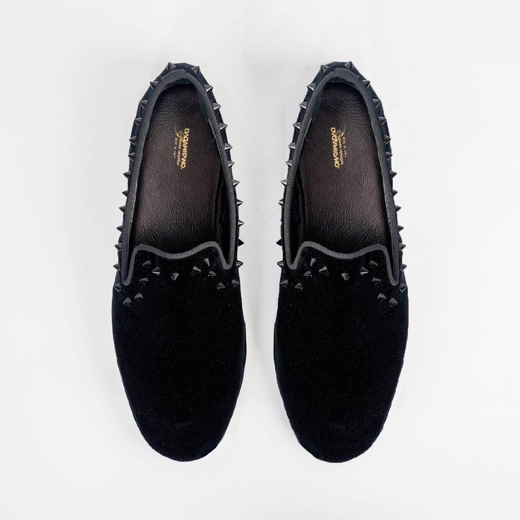 ALESSIO – Loafer Nera Borchiata in Velluto