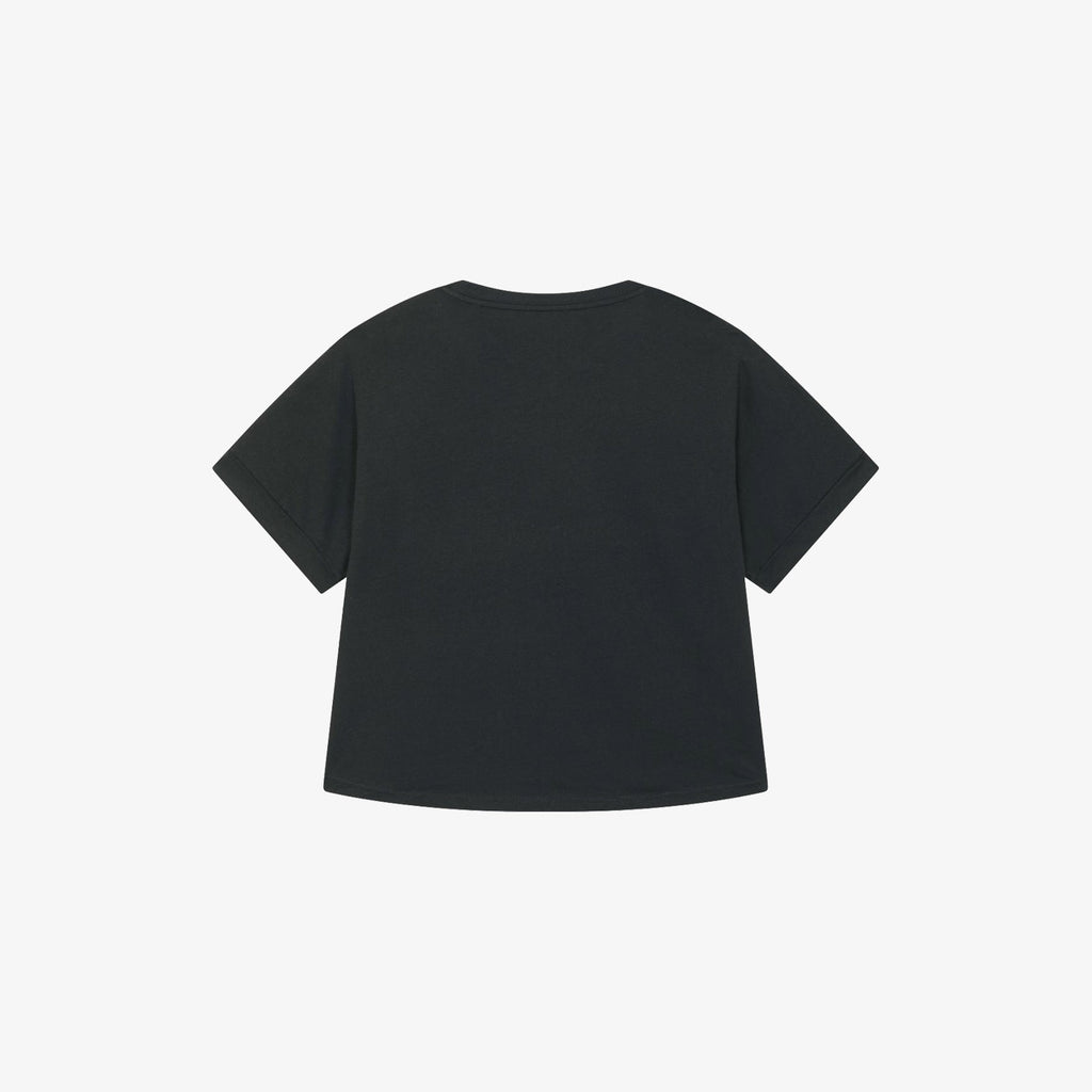DAFNE - T-shirt crop nera dipinta a mano