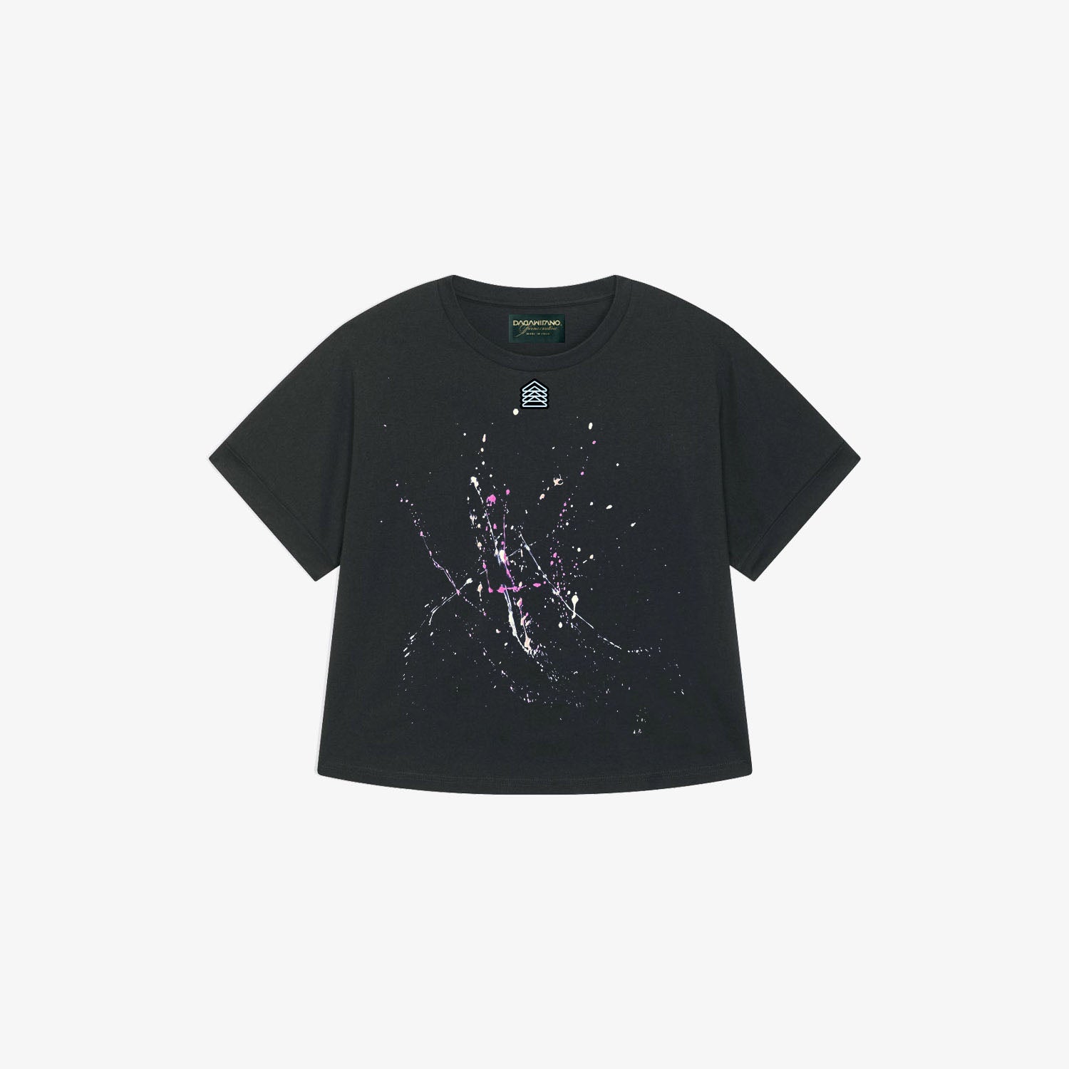 DAFNE - T-shirt crop nera dipinta a mano
