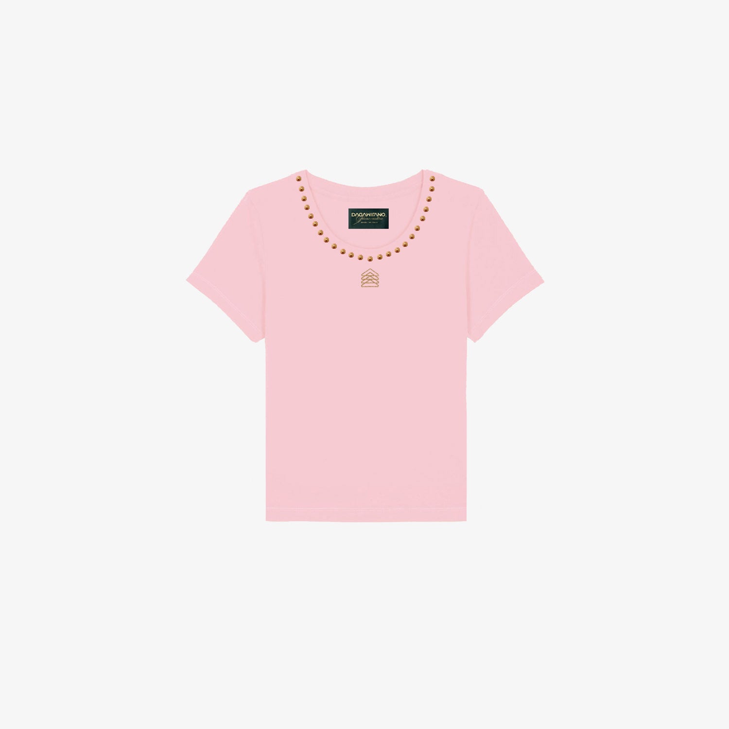 AURELIA - T-Shirt rosa con borchie oro satinato