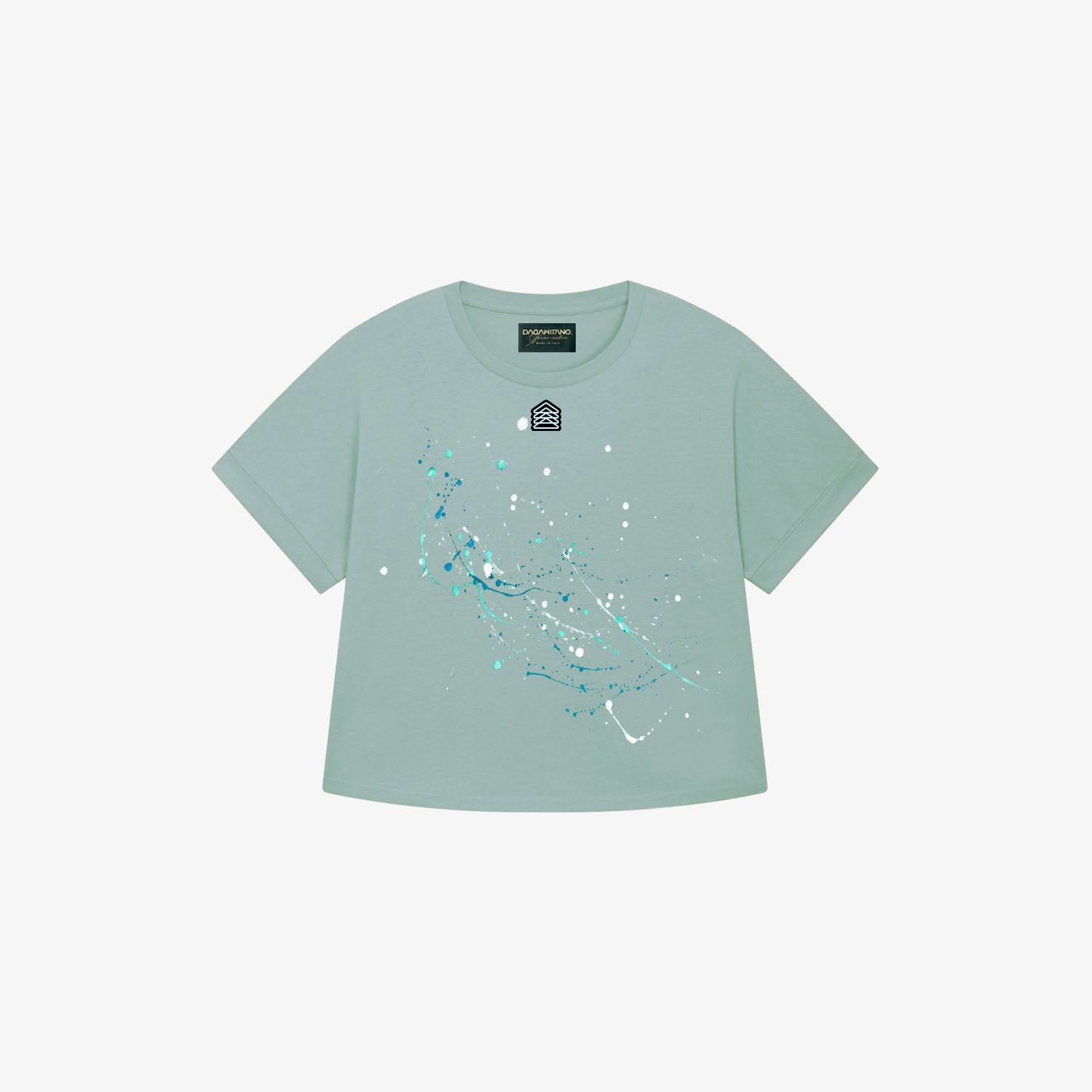 DAFNE - T-shirt crop aqua dipinta a mano